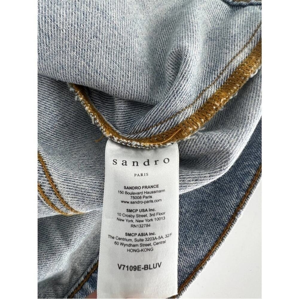 Sandro Pearl Embellished Oversized Distressed Denim Jean Jacket Size small - Picture 13 of 16